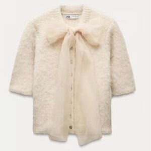 NWT Zara Organza Bow Cardigan Sweater